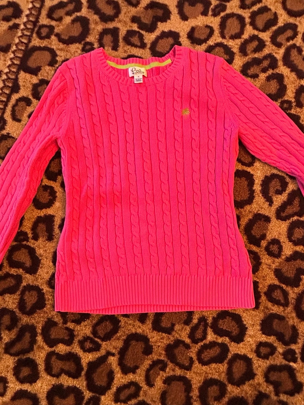 Lilly Pulitzer Pink Cable-Knit Crewneck Sweater Size M